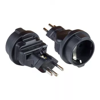 Maitinimo adapteris Šveicariškas kištukas (SEV1011, tiesus) prie įžeminto lizdo F tipo, SEV, juodas, Good Connections® (PA-6002S)