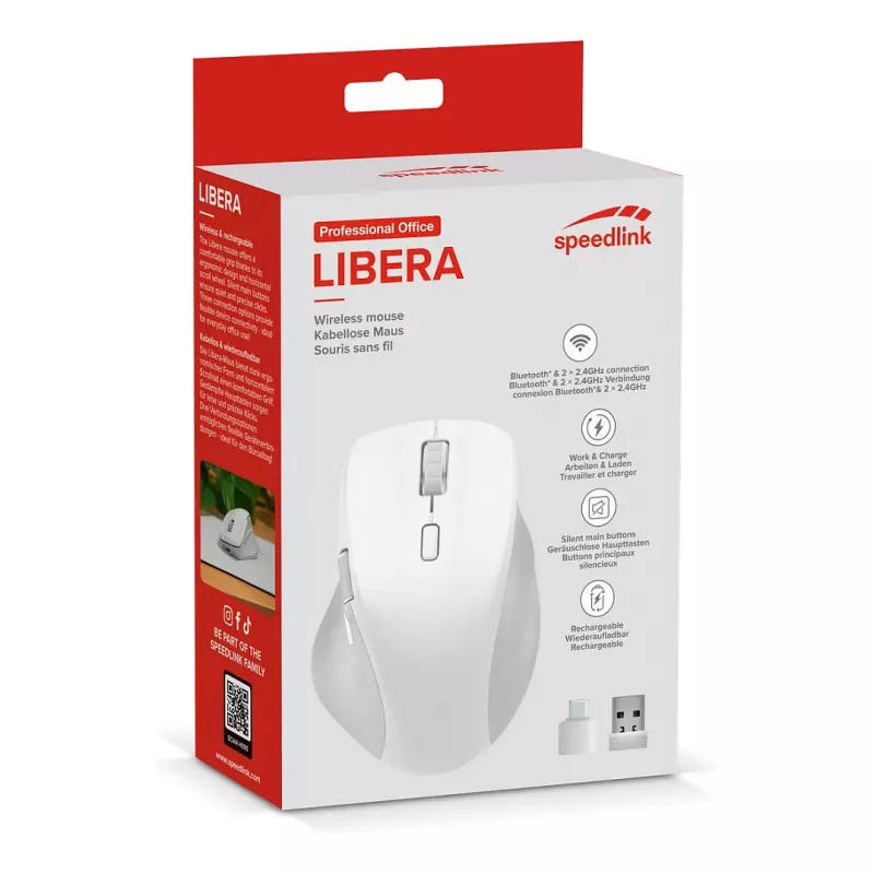 Bevielė pelė Speedlink LIBERA, įkraunama, Bluetooth, tyli, balta