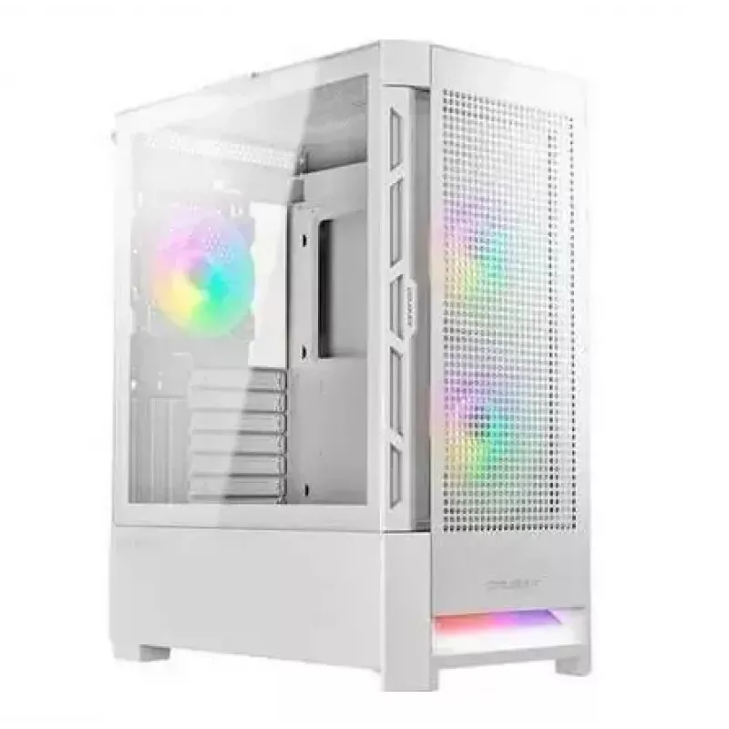 PC korpusas Cougar Airface RGB Midi Tower Baltas — 230×386×491 mm, palaiko 3×120/140 mm priekyje, 1×120 mm gale, 2.5/3.5 colio diskus