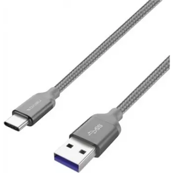 USB 3.2 Gen 1 laidas, USB-A kištukas > USB-C kištukas (pilkas, 2 metrai, pintas)
