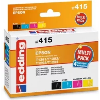 edding kasečių rinkinys EDD-415 juoda, žydra, raudona, geltona, suderinamas su EPSON T1295L, komplektas