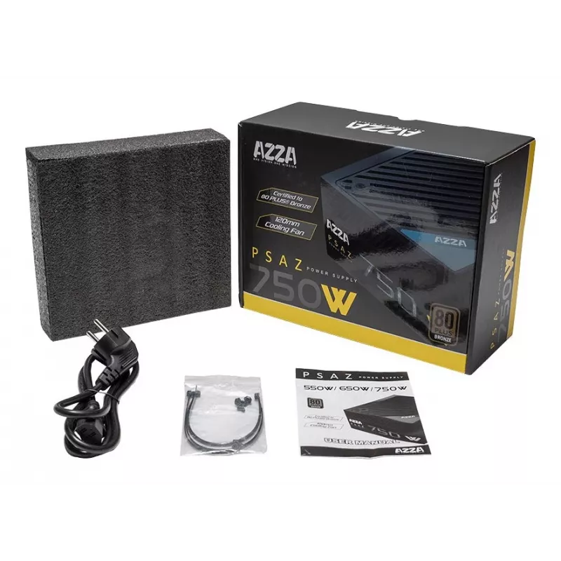 AZZA PSAZ-750W 750 W maitinimo blokas ATX 80 PLUS Bronze juodas, nemodulinis