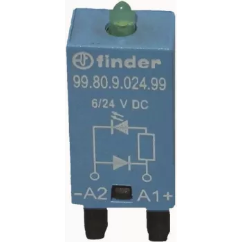 FINDER LED indikatorius su slopinimo diodu ant gnybto A1, LED žalias, 99.80.9.024.99 (9980902499)