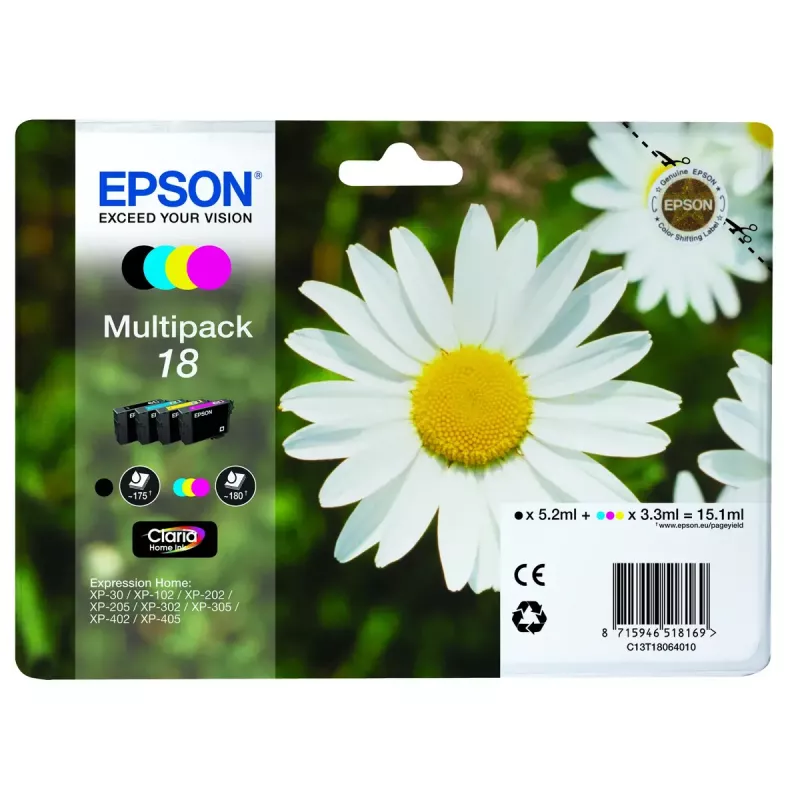 Kasečių rinkinys Epson Daisy Multipack 4 spalvos 18 Claria Home Ink – standartinė talpa