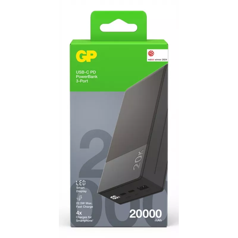 GP PowerBank M2+ 20C 20000mAh 2xUSB-C/1xUSB-A juodas LED indikatorius (GPPBM20CGYMSR287)