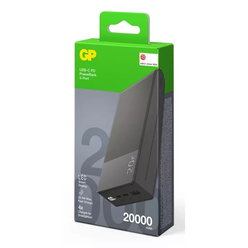 GP PowerBank M2+ 20C 20000mAh 2xUSB-C/1xUSB-A juodas LED indikatorius (GPPBM20CGYMSR287)