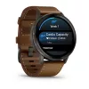 Išmanusis laikrodis GARMIN Venu 4 45 mm (1,4 colio) AMOLED 454×454 px, Wi‑Fi, GPS, 8 GB, juodas korpusas, ruda odinė juosta