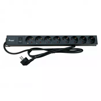 Maitinimo juosta EQUIP 19 colių 90° CEE7/7 į 8x Schuko lizdus su jungikliu, aliuminis