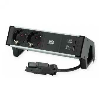 Maitinimo modulis Bachmann DESK2 su 2x CEE7/3 lizdais ir USB, 100W USB C/C, GST18 0,2m, juodas
