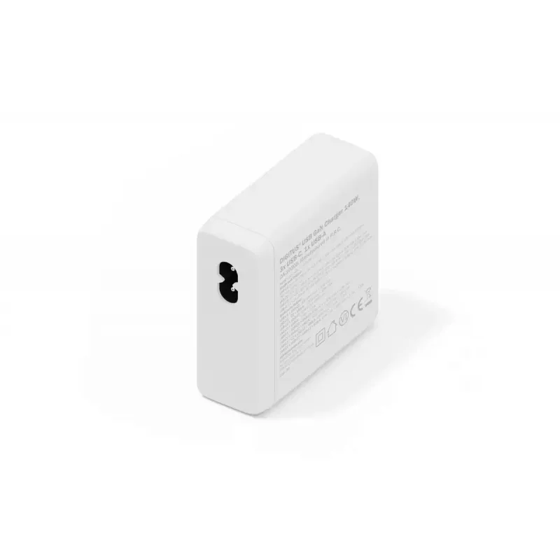 DIGITUS USB GaN įkroviklis 140W — 3× USB‑C, 1× USB‑A, 100–240V, baltas