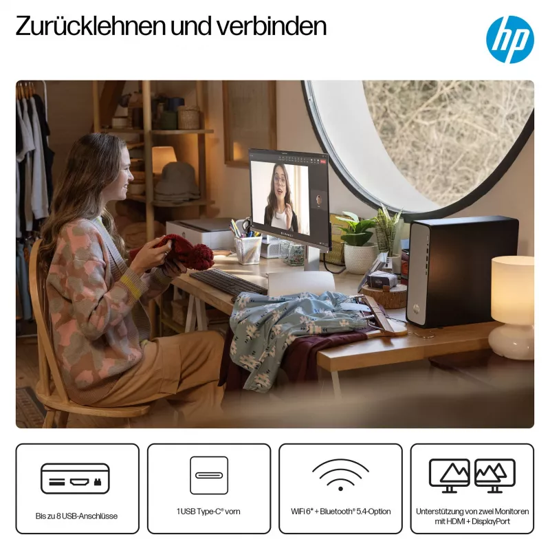 HP OmniDesk S03-0032ng - Lieknas stalinis kompiuteris - Core i3-14100 - 8 GB DDR5 - 256 GB SSD - Windows 11 Home