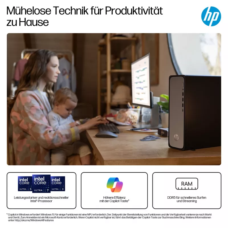 HP OmniDesk S03-0032ng - Lieknas stalinis kompiuteris - Core i3-14100 - 8 GB DDR5 - 256 GB SSD - Windows 11 Home
