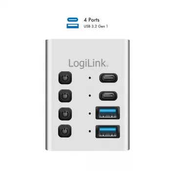 USB 3.2 Gen1 4 prievadų USB-A/C jungiklis su įjungimo/išjungimo mygtukais