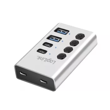 USB 3.2 Gen1 4 prievadų USB-A/C jungiklis su įjungimo/išjungimo mygtukais