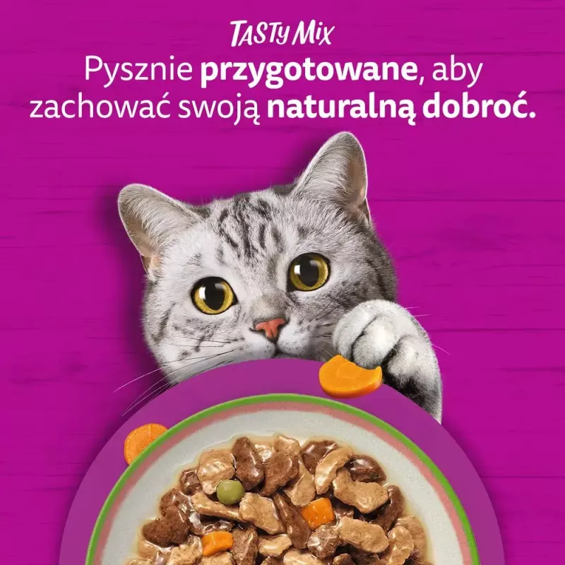 Šlapias kačių ėdalas Whiskas Tasty Mix šefo pasirinkimas padaže 40×85 g paketėlių