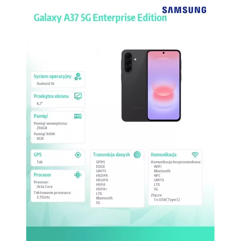 Išmanusis telefonas Samsung Galaxy A37 5G 8/256GB Enterprise Edition juodas