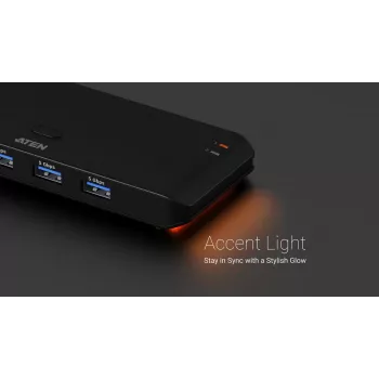 USB 3.2 Gen1 2x4 dalijimosi jungiklis ATEN US5324 su A ir C pagrindiniais prievadais bei 4 įrenginių prievadais