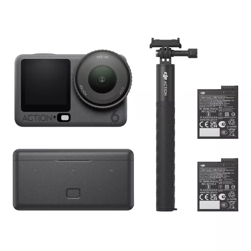 Veiksmo kamera DJI Osmo Action 6 Adventure Combo – 38 MP, 4K Ultra HD, 1/1,1 colio CMOS, 155° matymo laukas, 2x skaitmeninis priartinimas