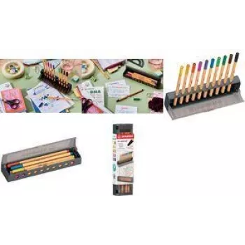 Finelineriai Stabilo point 88 10 spalvų Click-Set su plastikiniu penaluku ir staliniu kilimėliu (modelis 8810-5)