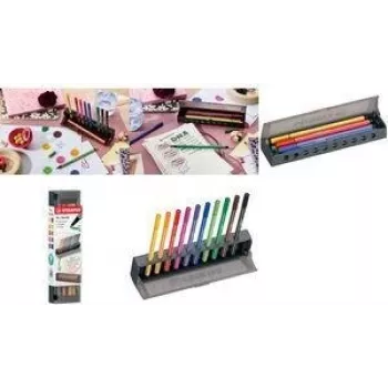 Flomasterių rinkinys Stabilo Pen 68 10 vnt. su plastikiniu penaluku ir stalo kilimėliu (6810-7)