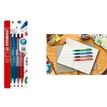 Rutulinis rašiklis Stabilo pointball colorful, 4 vnt. komplektas dėkle, neslystanti rankena, minkštas rašalas (6033/4)