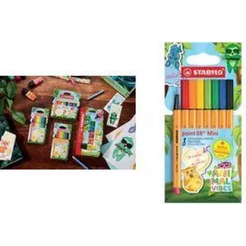 Finelineriai rašikliai Stabilo point 88 Mini Animal Vibes rinkinys, 8 spalvos, 0,4 mm metalizuotas antgalis, ventiliuojamas dangtelis