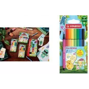 Flomasteriai Stabilo Pen 68 Mini Animal Vibes 8 vnt., brūkšnys 1,0 mm, vandens pagrindo bekvapis rašalas