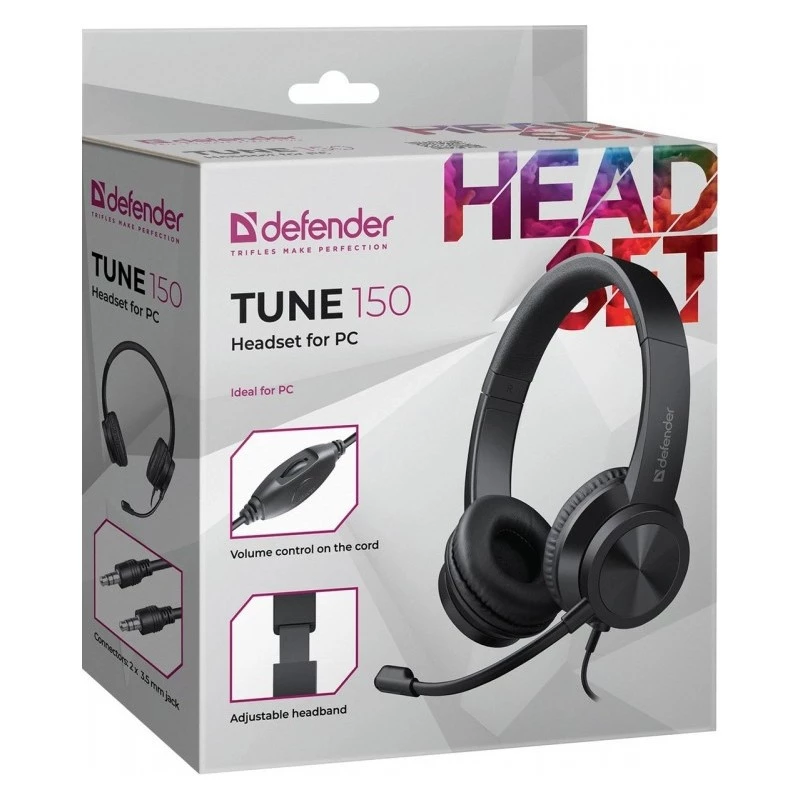 Laidinės ausinės su mikrofonu DEFENDER tune 150 – juodos, stereo