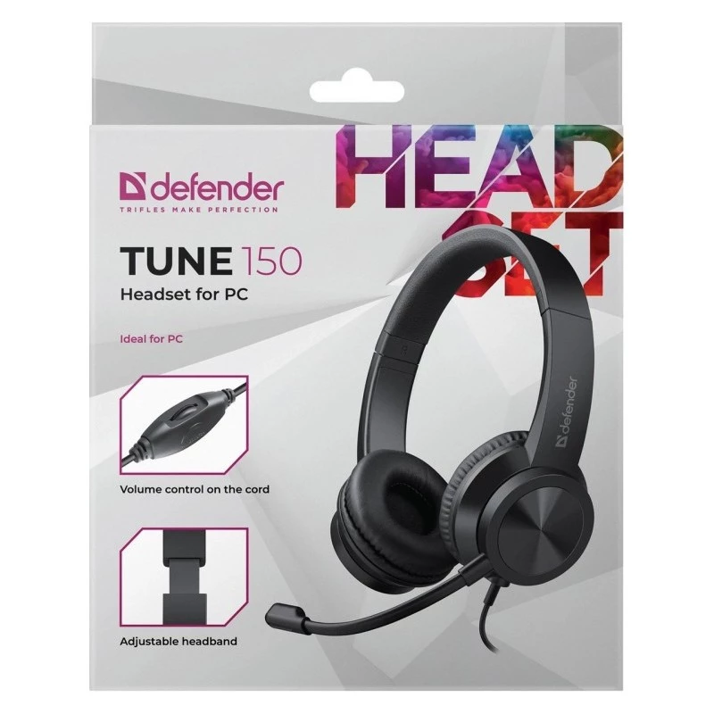 Laidinės ausinės su mikrofonu DEFENDER tune 150 – juodos, stereo
