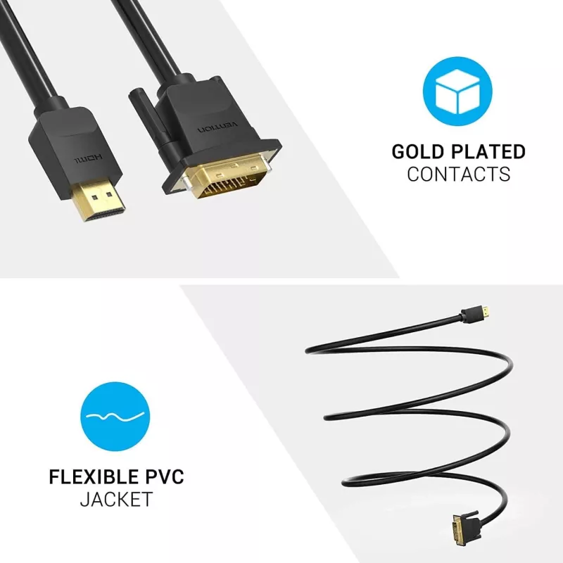 HDMI į DVI laidas 5 m / juodas Vention