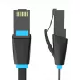 Plokščias tinklo kabelis UTP CAT6 Vention IBJBI RJ45 Ethernet 1000Mbps 3m Juodas