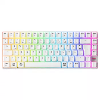 Mechaninio stiliaus kompaktiška belaidė klaviatūra Cherry XTRFY K33 75% QWERTZ vokiečių balta USB + RF + Bluetooth RGB