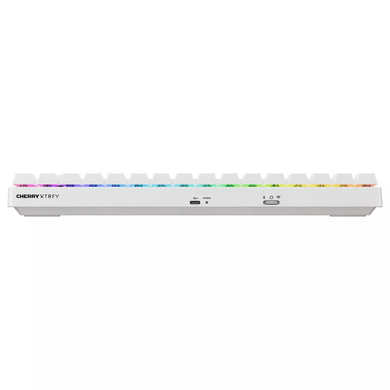 Mechaninio stiliaus kompaktiška belaidė klaviatūra Cherry XTRFY K33 75% QWERTZ vokiečių balta USB + RF + Bluetooth RGB