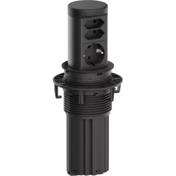 Ilgintuvas Bachmann ELEVATOR2 BM0020498 su 1x CEE7/3 ir 2x Euro lizdais, RAL9005 juodas, 2,0 m laidas