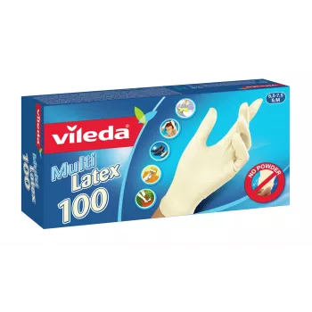 Vienkartinės latekso pirštinės VILEDA Multi Latex 100, smėlio spalvos, dydis S/M, 100 vnt.
