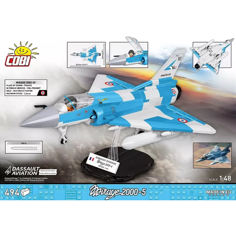 Cobi Mirage 2000-5F lėktuvo modelis iš kaladėlių, Ginkluotųjų pajėgų serija, 495 detalės, mastelis 1:48
