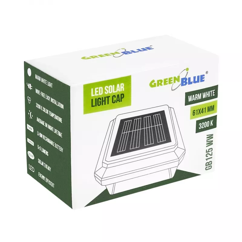 GreenBlue Solar LED stulpinis šviestuvas, 60x40mm, voko formos gaubtas, 3200K, GB125 WW