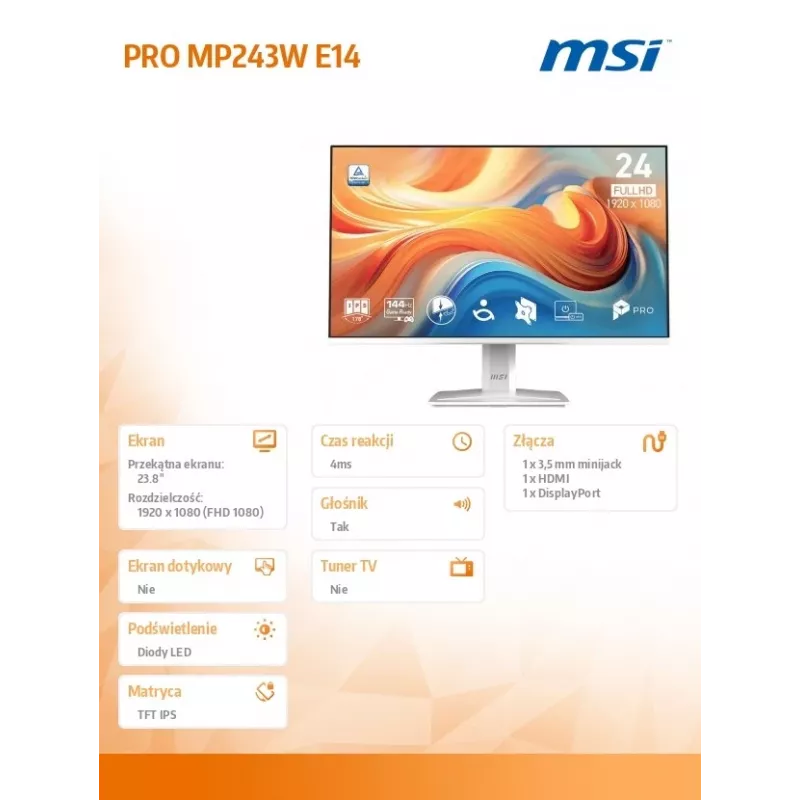 Monitorius PRO MP243W E14 23,8 colio LED/FHD/FLAT/144Hz/baltas