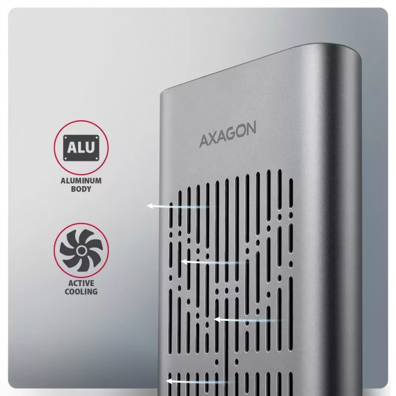 Išorinis korpusas AXAGON EEM2-20GD USB-C 20 Gbps dviems M.2 NVMe SSD su aparatiniu klonavimu