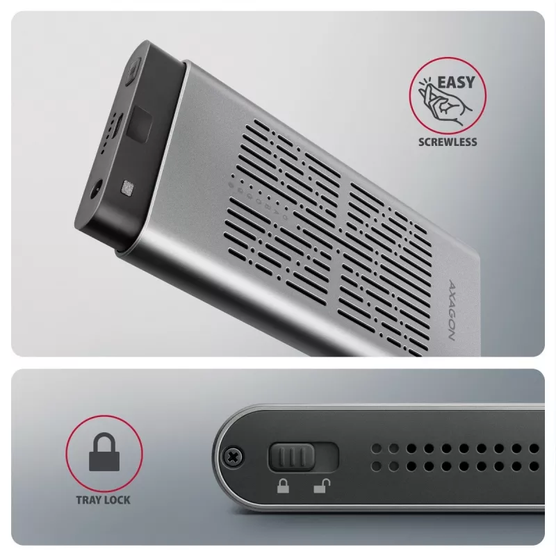 Išorinis korpusas AXAGON EEM2-20GD USB-C 20 Gbps dviems M.2 NVMe SSD su aparatiniu klonavimu