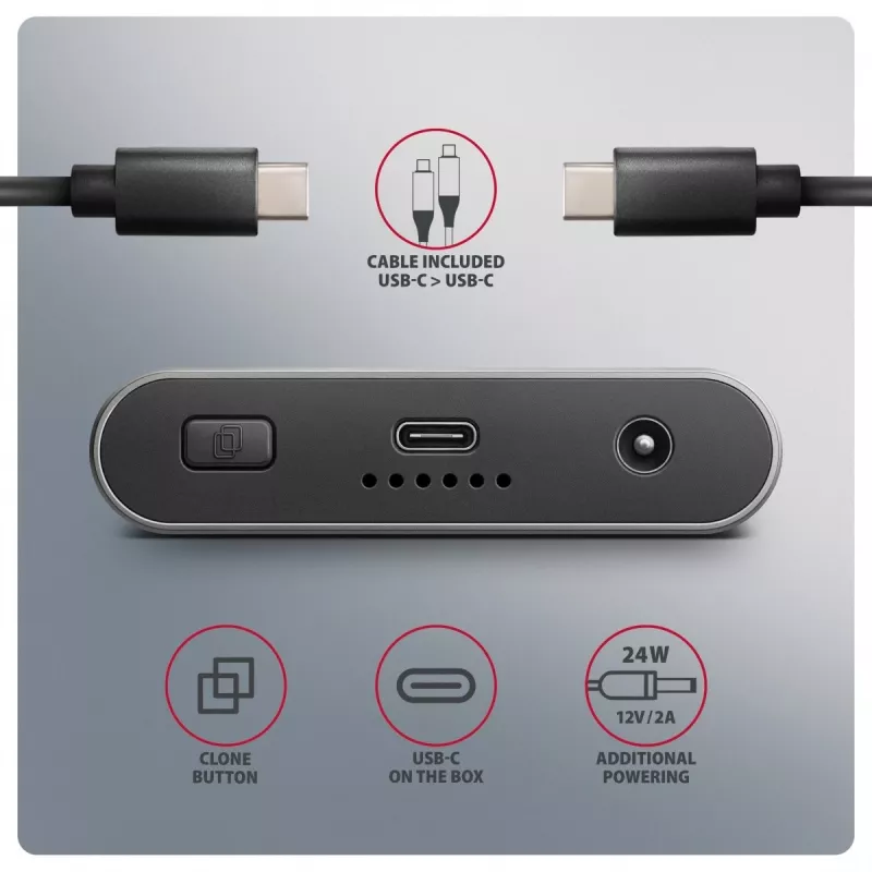 Išorinis korpusas AXAGON EEM2-20GD USB-C 20 Gbps dviems M.2 NVMe SSD su aparatiniu klonavimu