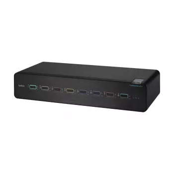 Belkin F1DN208KVM-UN-4 — 8 prievadų dviejų galvučių HDMI/DisplayPort KVM jungiklis, USB klaviatūra ir pelė, 4K@60Hz, montavimui į stelažą, juodas