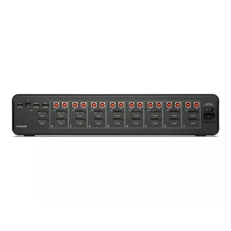 Belkin F1DN208KVM-UN-4 — 8 prievadų dviejų galvučių HDMI/DisplayPort KVM jungiklis, USB klaviatūra ir pelė, 4K@60Hz, montavimui į stelažą, juodas