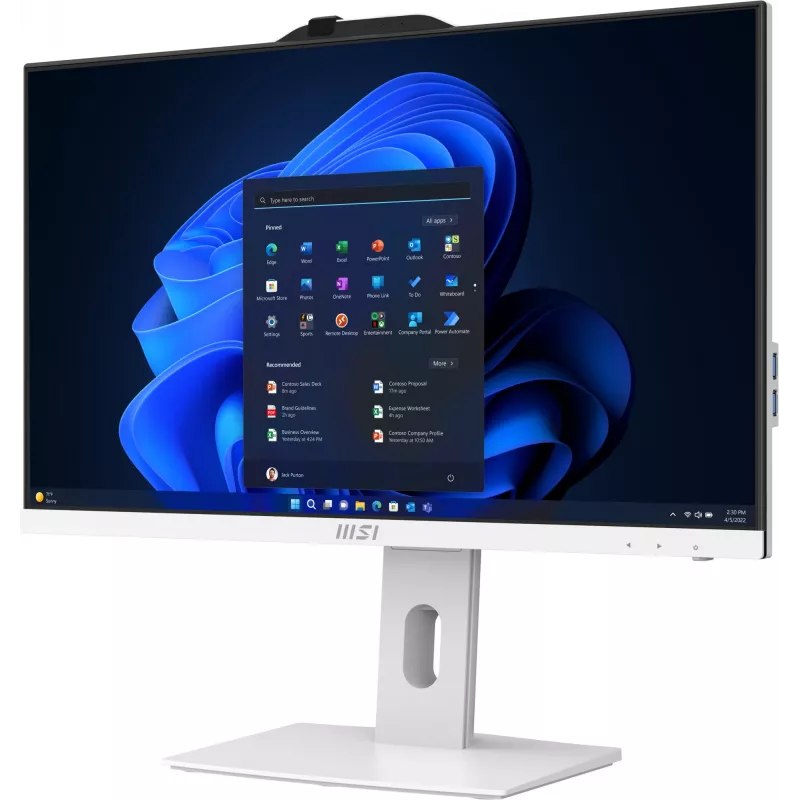 Viskas viename kompiuteris MSI Pro AP242P 14M-691EU — 23,8 colio FHD IPS, Intel Core i5-14400, 16 GB DDR5, 512 GB SSD, Windows 11 Pro, Wi‑Fi 6E, Baltas
