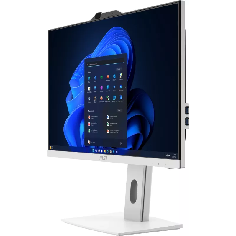 Viskas viename kompiuteris MSI Pro AP242P 14M-691EU — 23,8 colio FHD IPS, Intel Core i5-14400, 16 GB DDR5, 512 GB SSD, Windows 11 Pro, Wi‑Fi 6E, Baltas
