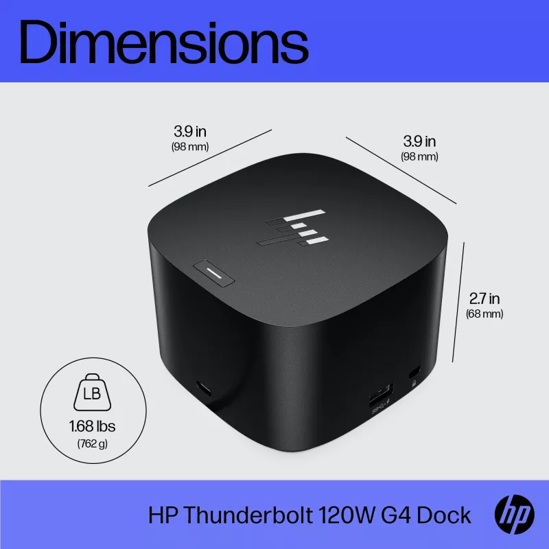 HP Thunderbolt Dock 120W G4, Kensington, Kinija, Tailandas, Taivanas, Verslui, Windows 10, Windows 11, MacOS, 98 mm
