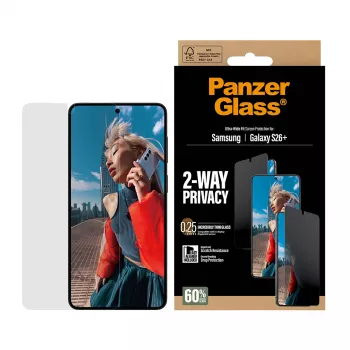 PanzerGlass® 2 krypčių privatumo ekrano apsauga Samsung Galaxy S26+ | Ultra-Wide Fit su EasyAligner
