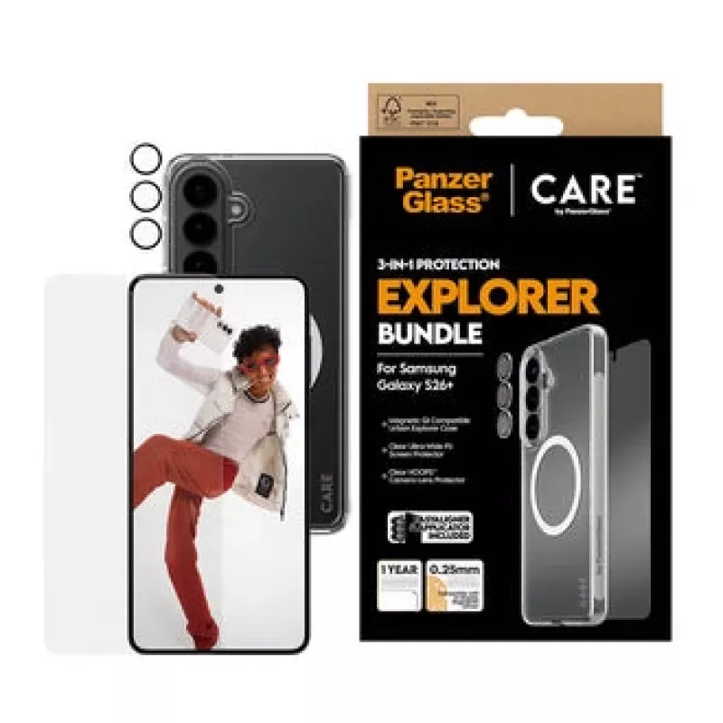 PanzerGlass CARE 3-in-1 apsauginis stiklas, skirtas Samsung Galaxy S Plus 2026