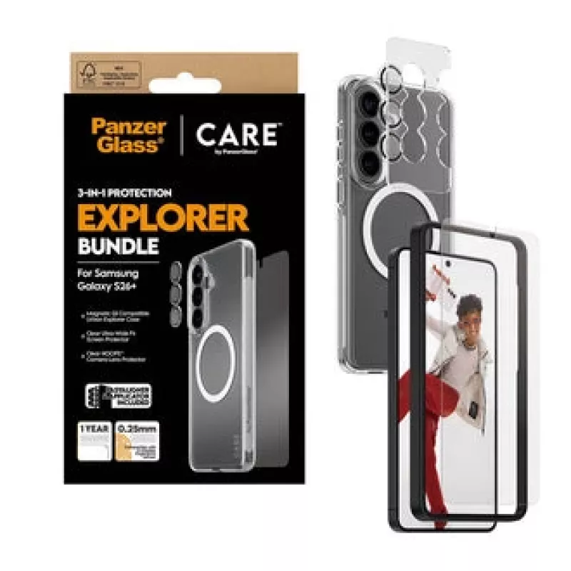 PanzerGlass CARE 3-in-1 apsauginis stiklas, skirtas Samsung Galaxy S Plus 2026