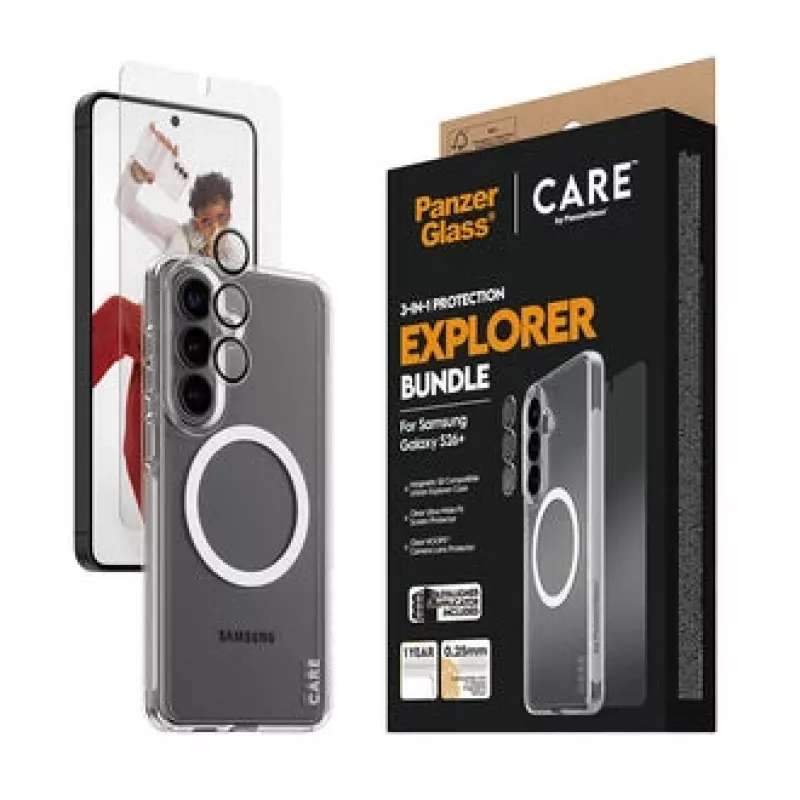 PanzerGlass CARE 3-in-1 apsauginis stiklas, skirtas Samsung Galaxy S Plus 2026